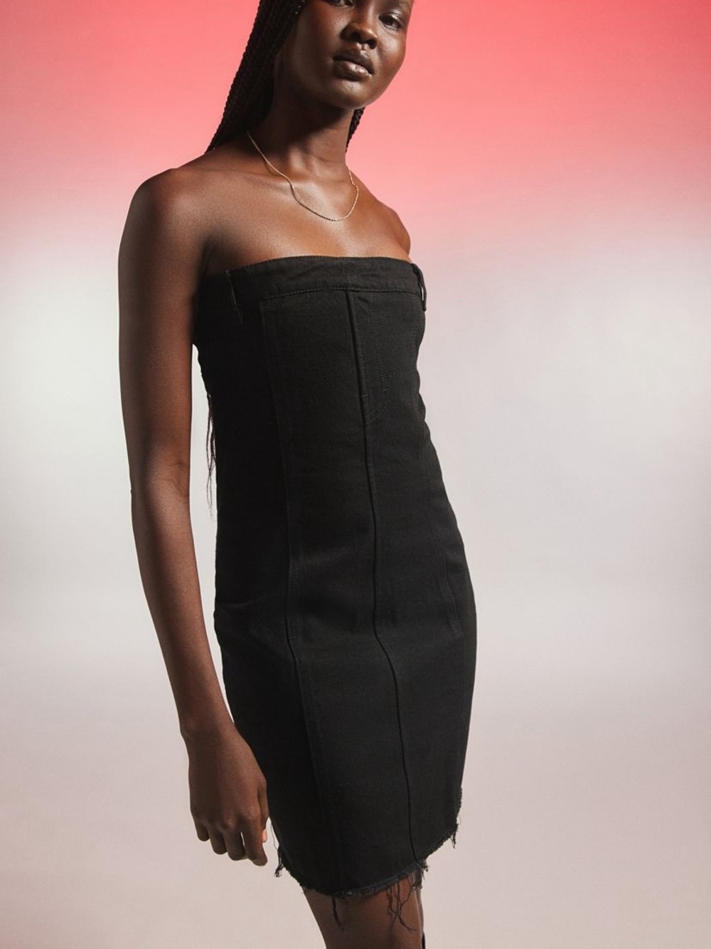 Strapless Black Mini Denim Dress
